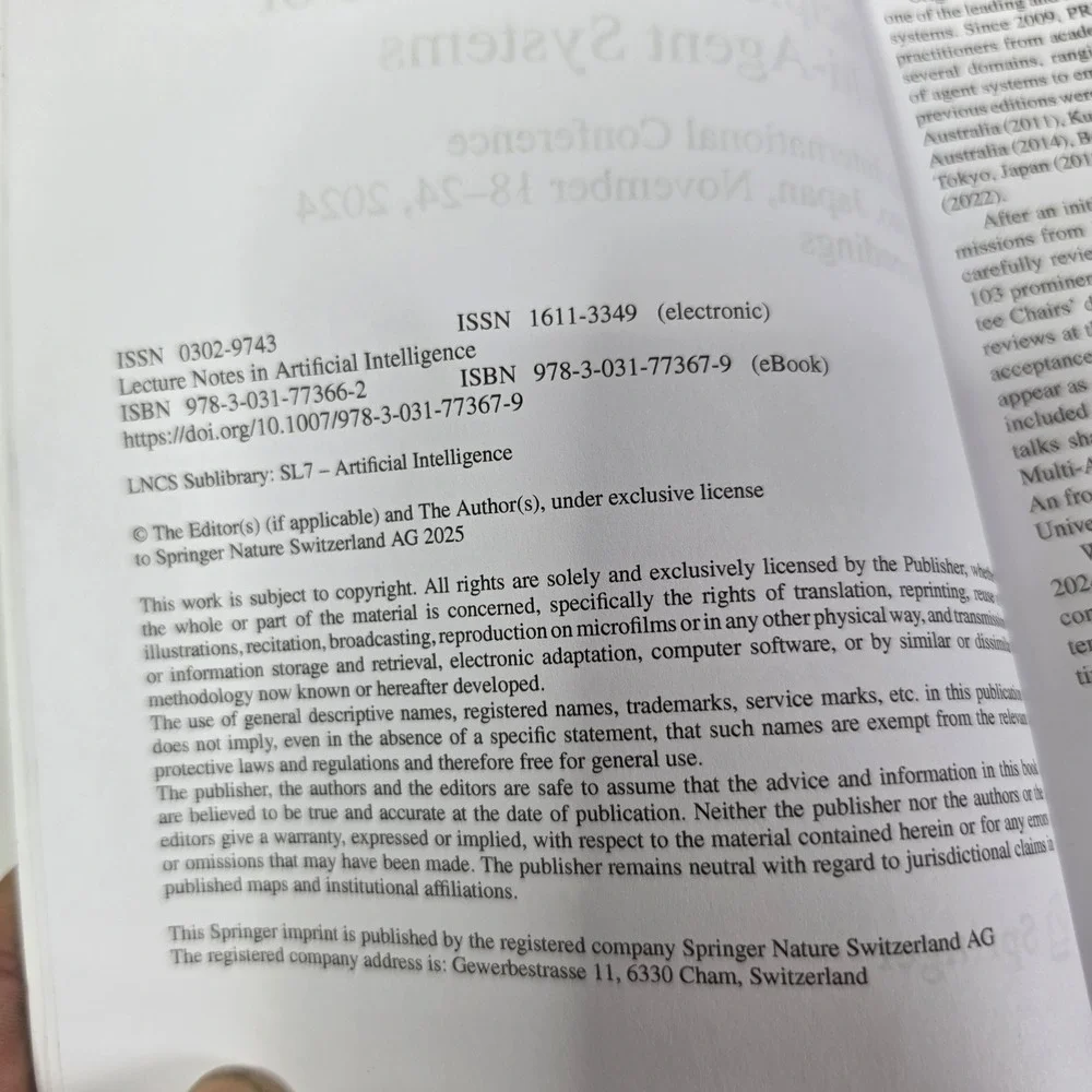 PRIMA 2024 Principles & Practice of Multi-Agent Systems LNAI 15395 Textbook HC